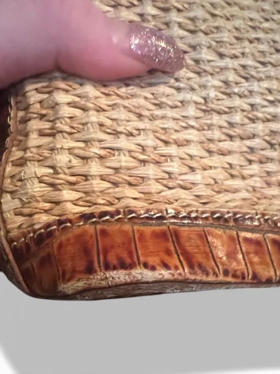 Brahmin Vintage Straw Woven Crossbody Bag Croc Leather Trim Boho Summer - Picture 8 of 9